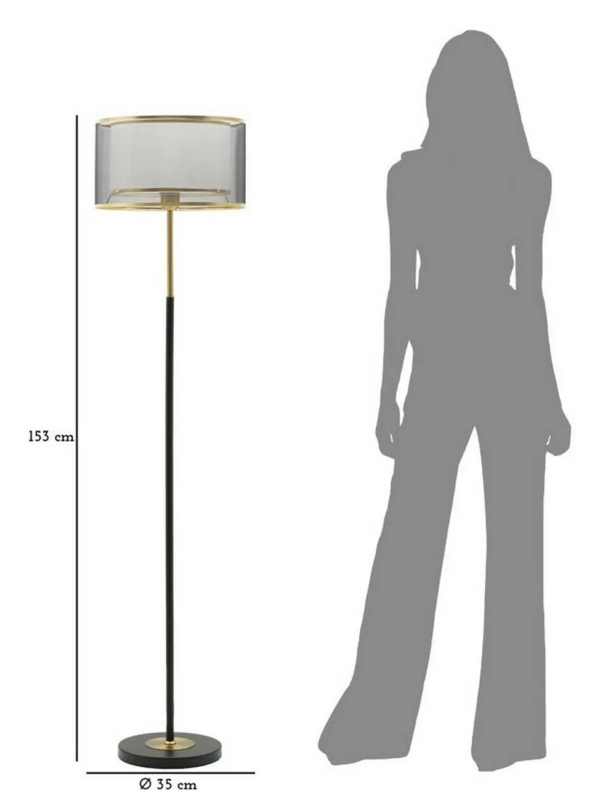 Lampade Da Terra > Dmora Lampada da terra Marouflage, 35x35 h153 cm, Nero e Oro Oro, Nero
