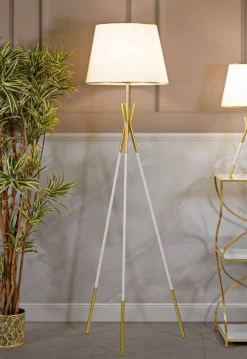 Lampade Da Terra > Dmora Lampada da terra Murales, 61x61 h154 cm, Bianco e Oro Oro, Bianco