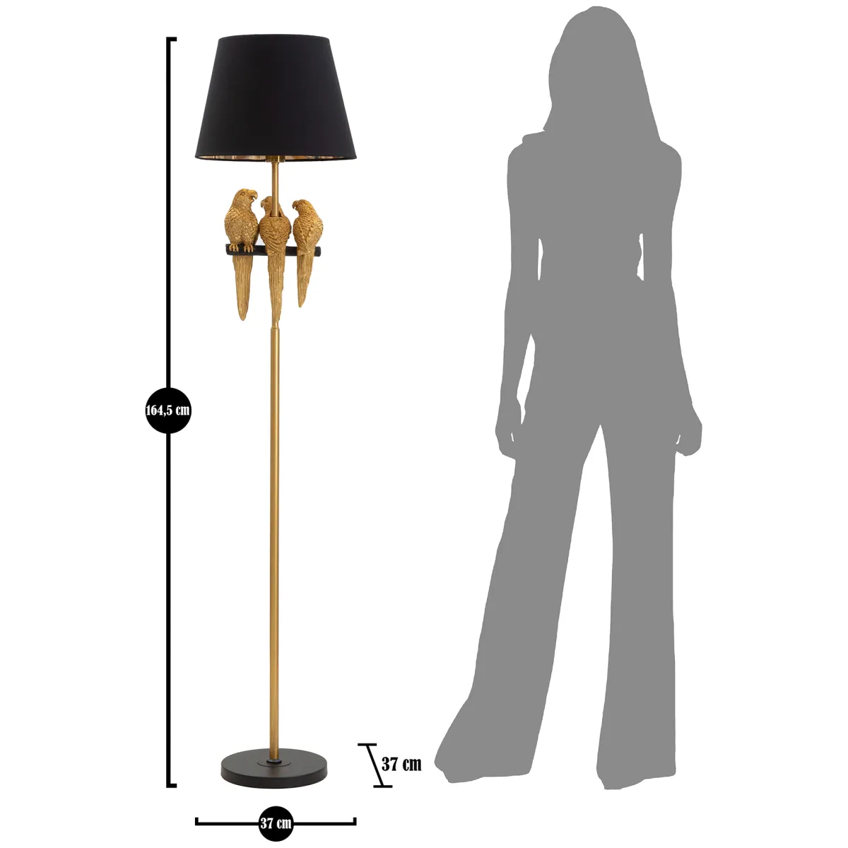 Lampade Da Terra > Dmora Lampada da Terra Nero oro Necessaria 1 Lampadina Attacco e27, Paralume - Dariha Oro, Nero