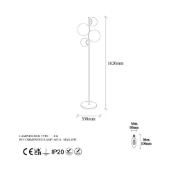 Lampade Da Terra > Dmora Lampada da Terra oro Bianco Paralume Attacco e 14 max 40 w, Interruttore Connessione Diretta - Mannelli Bianco, Oro