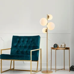 Lampade Da Terra > Dmora Lampada da Terra oro Bianco Paralume Attacco e 14 max 40 w, Interruttore Connessione Diretta - Mannelli Bianco, Oro