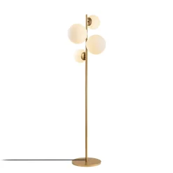 Lampade Da Terra > Dmora Lampada da Terra oro Bianco Paralume Attacco e 14 max 40 w, Interruttore Connessione Diretta - Mannelli Bianco, Oro