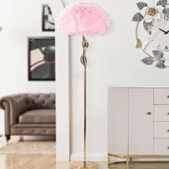 Lampada da Terra Rosa oro Necessaria 1 Lampadina Attacco e27, Paralume - Skagwa