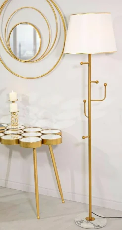 Lampada da terra Tano, 41x41 h173 cm, Bianco e Oro