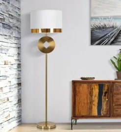 Lampade Da Terra > Dmora Lampada da terra Telero, 40x40 h151 cm, Bianco e Oro Oro, Bianco