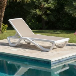 Sdraio > Dmora Lettino Prendisole Bianco Beige Impilabile, Regolabile 4 Posizioni Peso Supportato 120 kg 191x57x90h cm, Schienale Regolabile Made in Italy - Rochelle Beige, Bianco