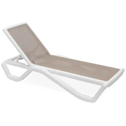 Sdraio > Dmora Lettino Prendisole Bianco Beige Impilabile, Regolabile 4 Posizioni Peso Supportato 120 kg 191x57x90h cm, Schienale Regolabile Made in Italy - Rochelle Beige, Bianco