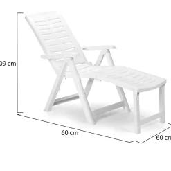 Lettino Prendisole Bianco Pieghevole con Poggiapiedi Peso Supportato 120 kg 60x60x109h cm, Schienale Regolabile Made in Italy - Henagar