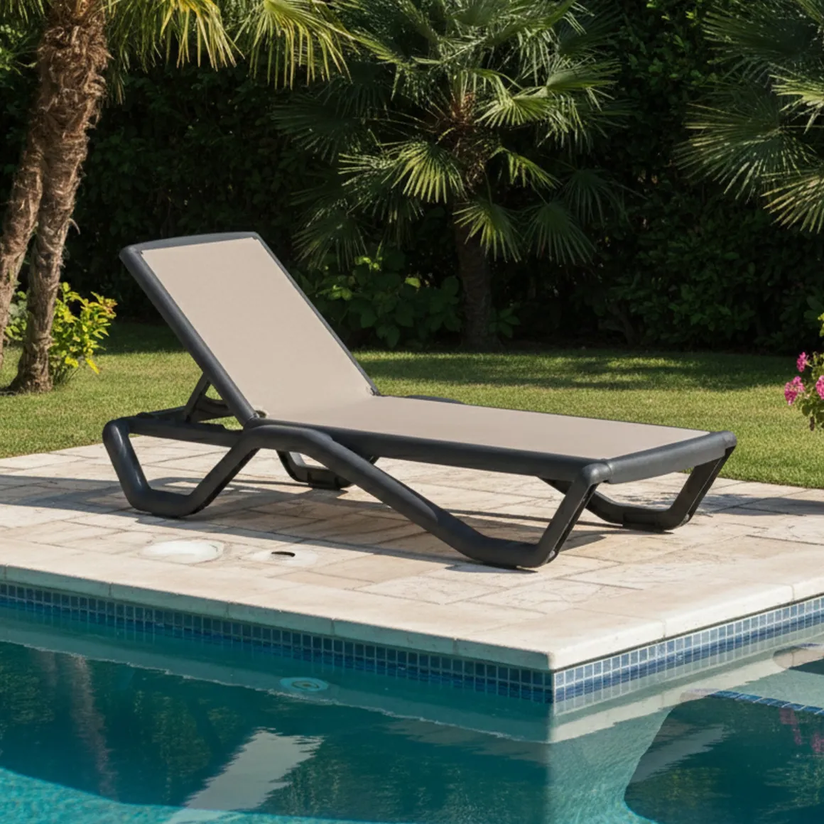 Lettino Prendisole Nero Antracite Beige Impilabile, Regolabile 4 Posizioni Peso Supportato 120 kg 191x57x90h cm, Schienale Regolabile Made in Italy