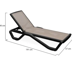 Lettino Prendisole Nero Antracite Beige Impilabile, Regolabile 4 Posizioni Peso Supportato 120 kg 191x57x90h cm, Schienale Regolabile Made in Italy