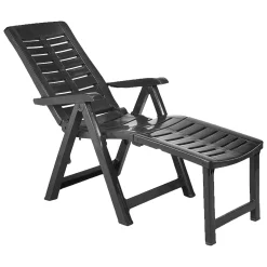 Lettino Prendisole Nero Antracite Pieghevole con Poggiapiedi Peso Supportato 120 kg 60x60x109h cm, Schienale Regolabile Made in Italy - Townley