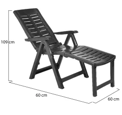 Lettino Prendisole Nero Antracite Pieghevole con Poggiapiedi Peso Supportato 120 kg 60x60x109h cm, Schienale Regolabile Made in Italy - Townley