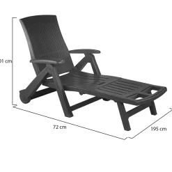 Lettino Prendisole Nero Antracite Ruote Pieghevole 195x72x101h cm, Peso Supportato 120 kg Made in Italy - Adam