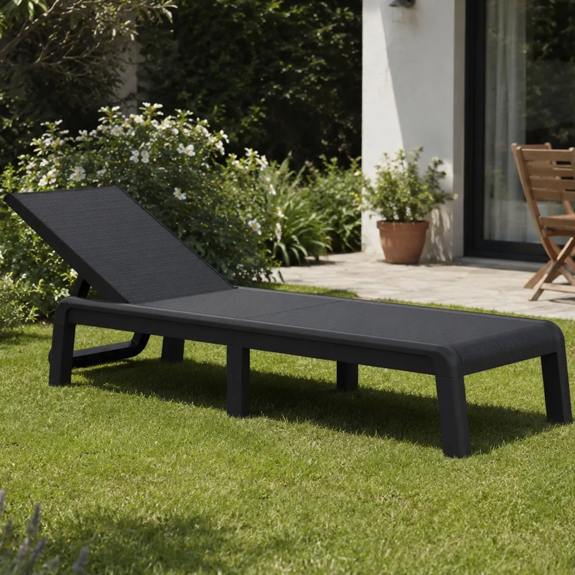 Sdraio > Dmora Lettino prendisole schienale regolabile 187x58cm antracite e grigio - Glace Nero Antracite