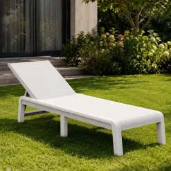Lettino prendisole schienale regolabile 187x58cm bianco - Shawinigan