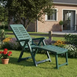 Sdraio > Dmora Lettino Prendisole Pieghevole con Poggiapiedi Peso Supportato 120 kg 60x60x109h cm, Schienale Regolabile Made in Italy - Henagar Verde