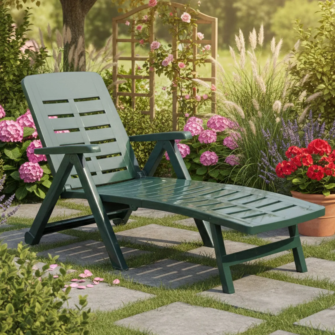 Lettino Prendisole Verde Ruote Pieghevole 189x72x96h cm, Peso Supportato 120 kg Made in Italy - Noahs