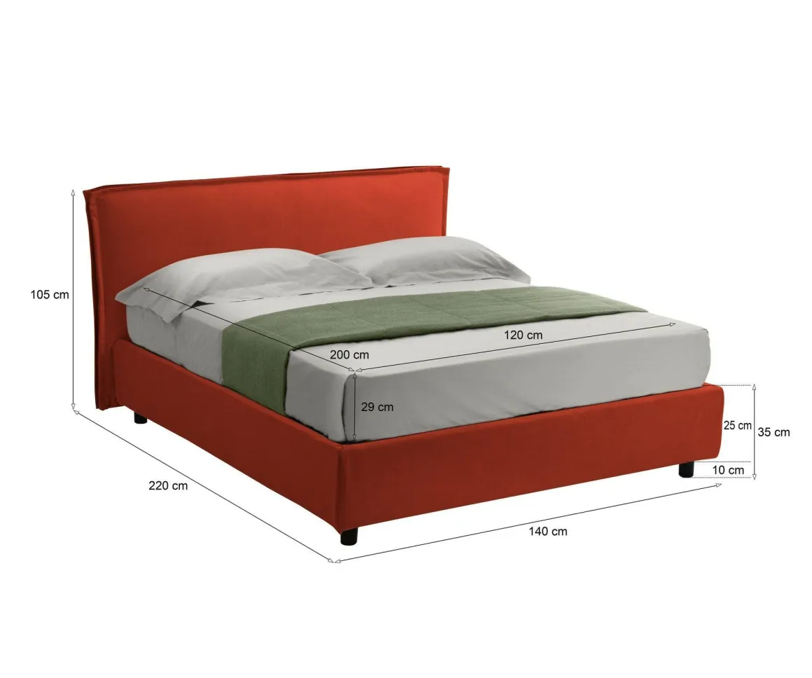 Letti Contenitore|Letti Alla Francese > Dmora Letto Alla Francese Materasso Incluso Sfoderabile, Contenitore Made in Italy - Broni Arancione