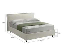 Letto Alla Francese Beige Materasso Incluso Sfoderabile, Contenitore Made in Italy - Brienza