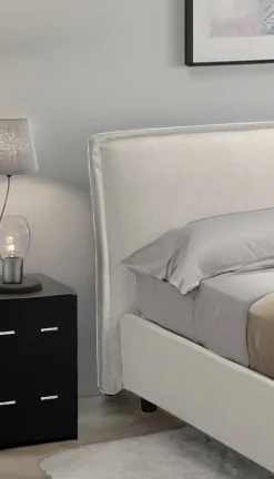 Letto Alla Francese Beige Materasso Incluso Sfoderabile, Contenitore Made in Italy - Brienza