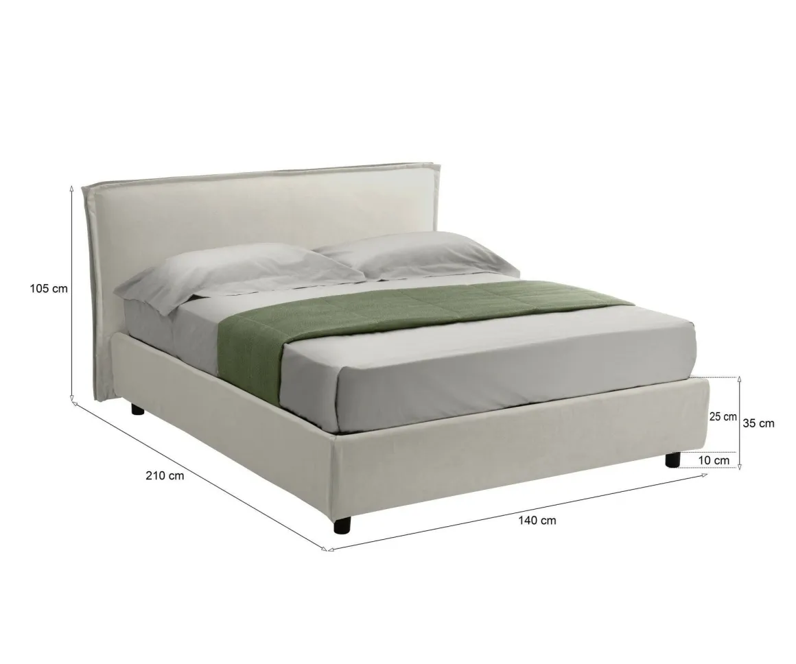 Letto Alla Francese Beige Sfoderabile Contenitore, Dimensione Materasso 120x190 cm Made in Italy - Bronte