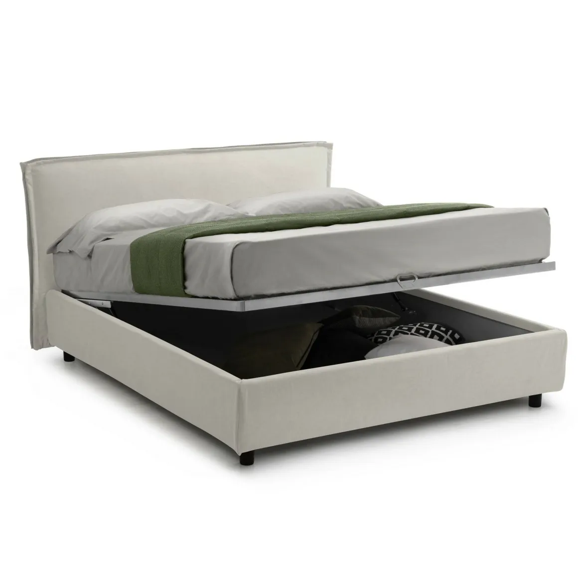 Letto Alla Francese Beige Sfoderabile Contenitore, Dimensione Materasso 120x190 cm Made in Italy - Bronte
