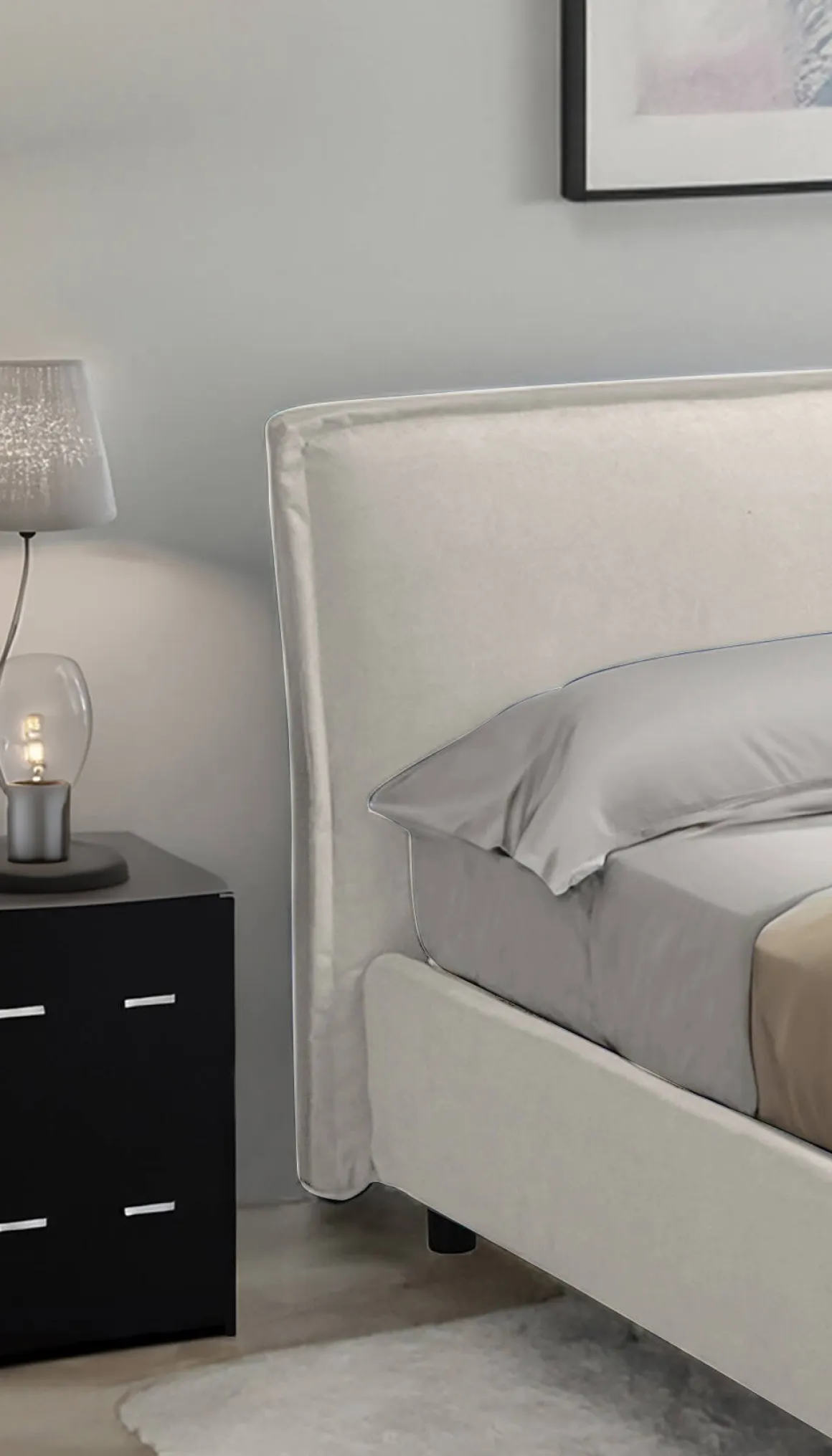 Letto Alla Francese Beige Sfoderabile Contenitore, Dimensione Materasso 120x190 cm Made in Italy - Bronte