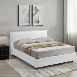 Letti Alla Francese > Dmora Letto Alla Francese Materasso Incluso Sfoderabile, Contenitore Made in Italy - Broni Bianco