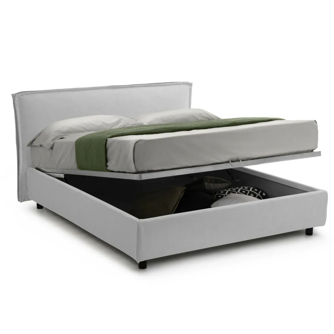 Letti Alla Francese > Dmora Letto Alla Francese Materasso Incluso Sfoderabile, Contenitore Made in Italy - Broni Bianco