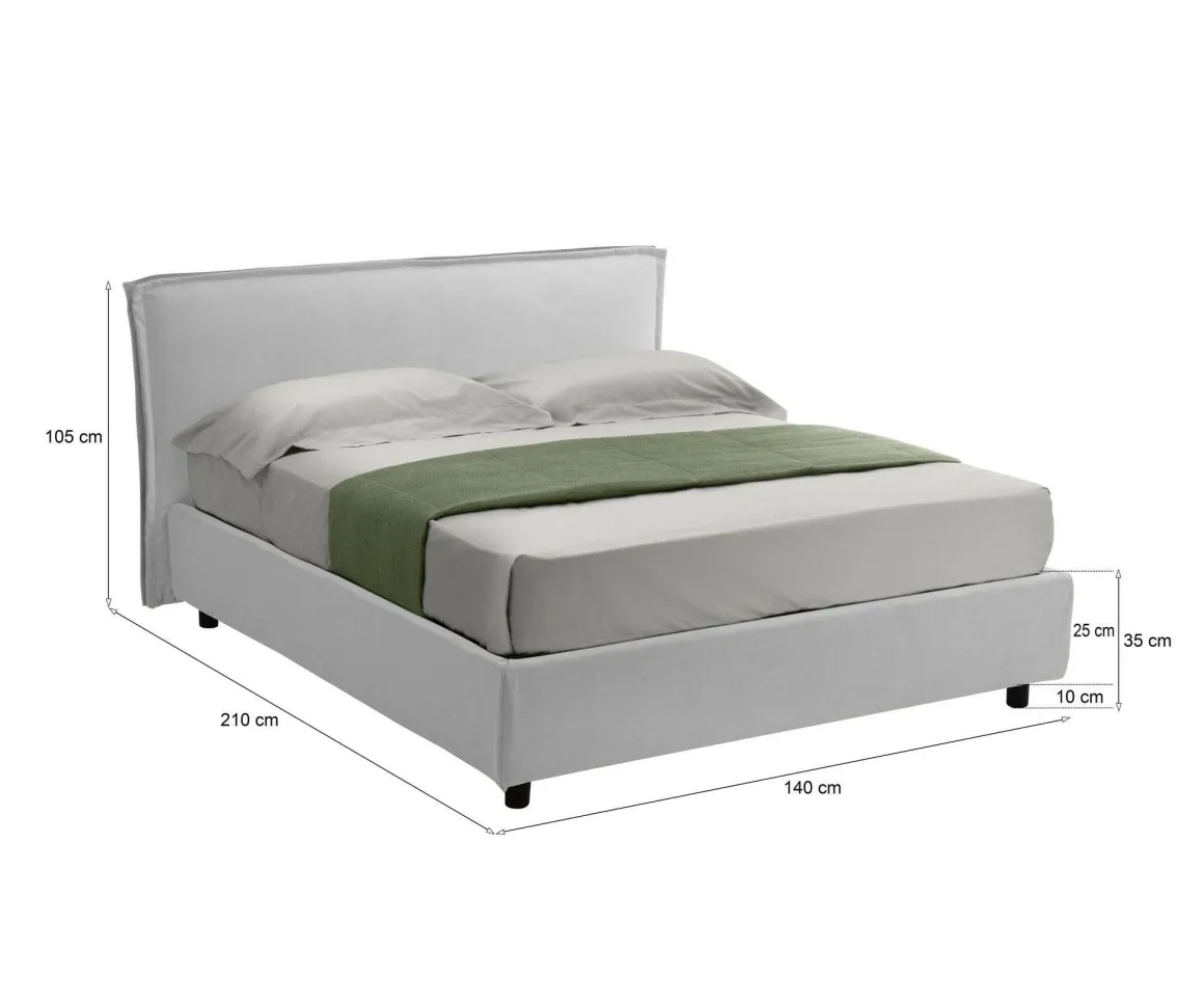 Letti Alla Francese > Dmora Letto Alla Francese Sfoderabile Contenitore, Dimensione Materasso 120x200 cm Made in Italy - Brosso Bianco