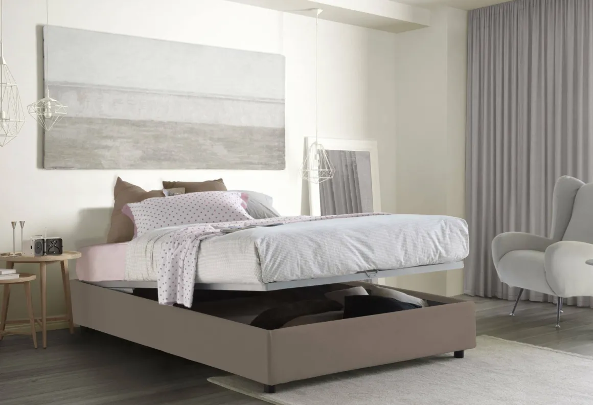 Letto alla francese compatto tortora 155x205cm - Attilino