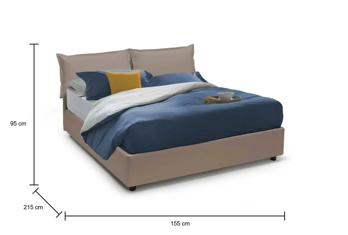 Letti Contenitore|Letti Alla Francese > Dmora Letto alla francese con materasso tortora 155x215cm - Arry Grigio Tortora