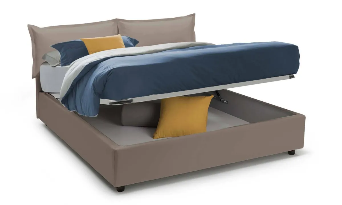 Letti Contenitore|Letti Alla Francese > Dmora Letto alla francese con materasso tortora 155x215cm - Arry Grigio Tortora