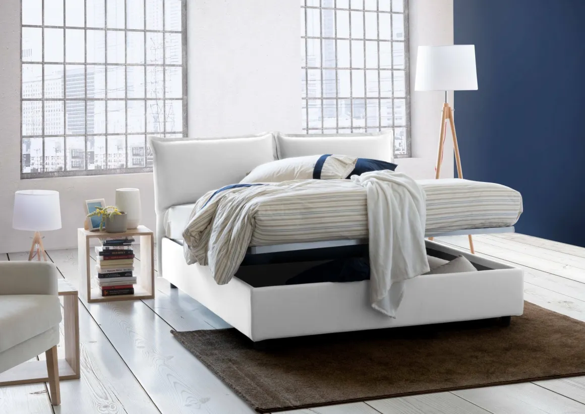 Letto alla francese contenitore bianco 155x205cm - Askari