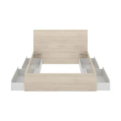 Letti Contenitore|Letti Alla Francese > Dmora Letto alla francese design bianco e rovere 218x149cm - Conching Marrone, Bianco Rovere