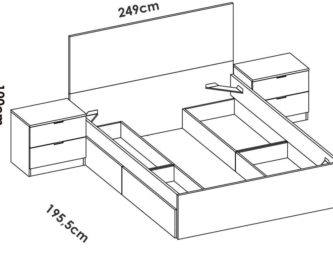 Letto alla francese design bianco e rovere 195x249cm - Iona