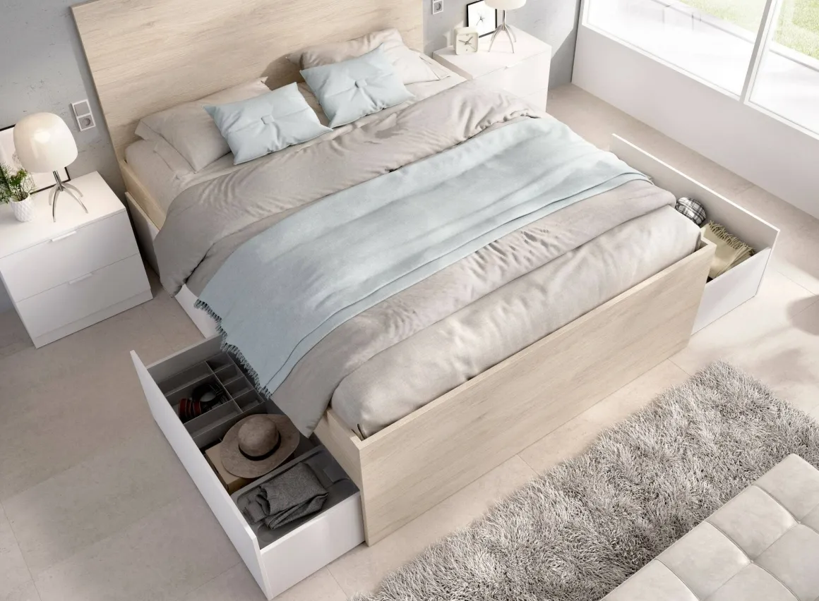 Letto alla francese design bianco e rovere 195x249cm - Iona