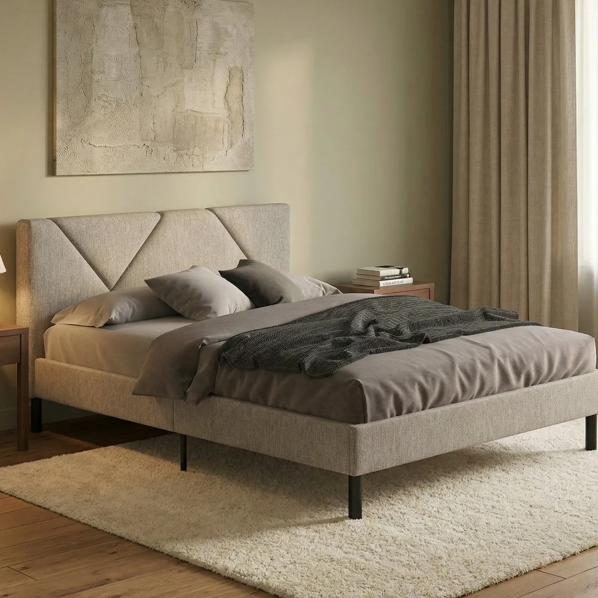 Letti Alla Francese > Dmora Letto alla francese design tortora 149x204cm - Ikelos Grigio Tortora