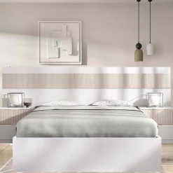 Letti Alla Francese > Dmora Letto alla francese elegante bianco e rovere 195x248cm - Bonnie Marrone, Bianco Rovere
