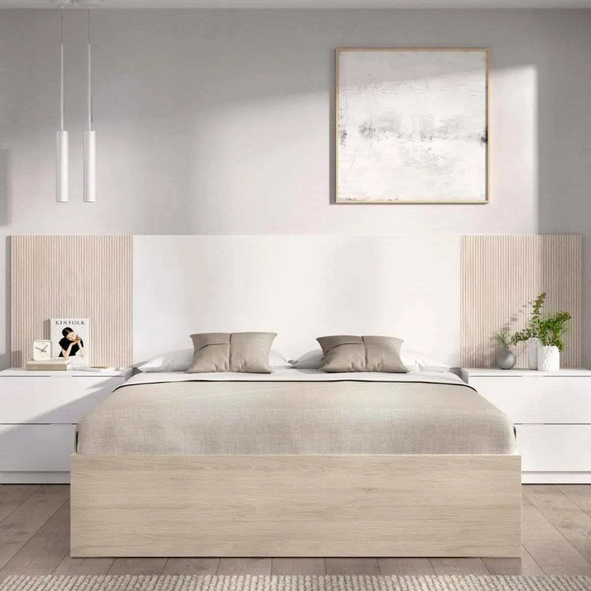 Letti Contenitore|Letti Alla Francese > Dmora Letto alla francese elegante 144x204cm - Moira Bianco Opaco