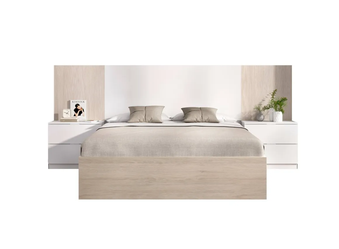Letti Contenitore|Letti Alla Francese > Dmora Letto alla francese elegante 144x204cm - Moira Bianco Opaco