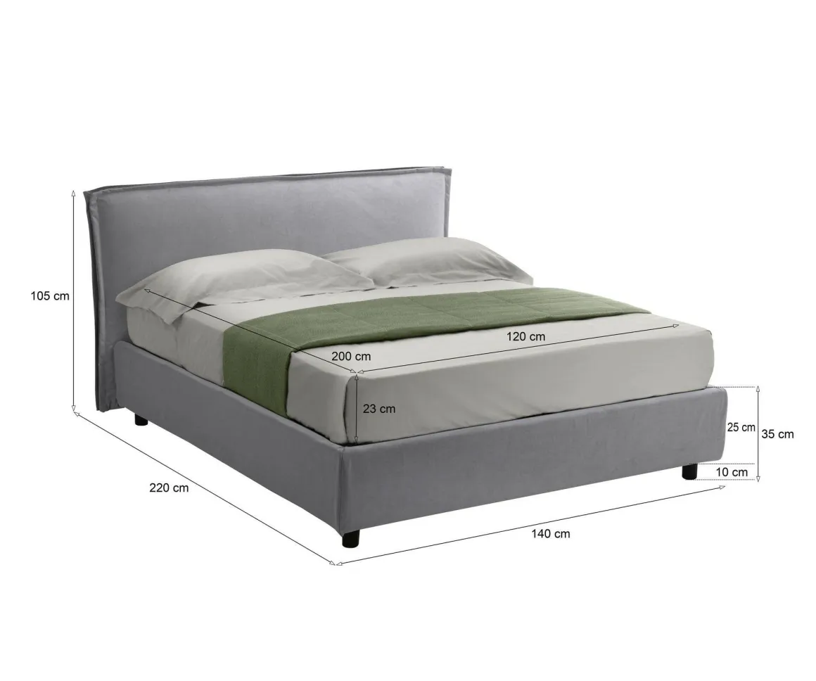 Letti Contenitore|Letti Alla Francese > Dmora Letto Alla Francese Materasso Incluso Sfoderabile, Contenitore Made in Italy - Broni Grigio