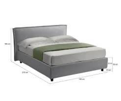 Letto Alla Francese Grigio Sfoderabile Contenitore, Dimensione Materasso 120x190 cm Made in Italy - Bronte