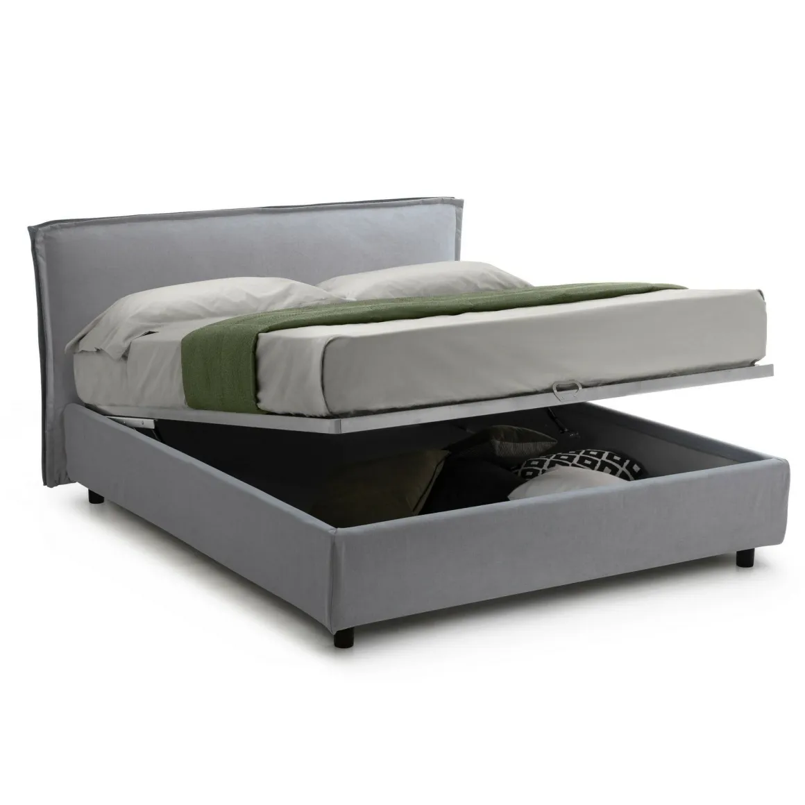 Letto Alla Francese Grigio Sfoderabile Contenitore, Dimensione Materasso 120x190 cm Made in Italy - Bronte