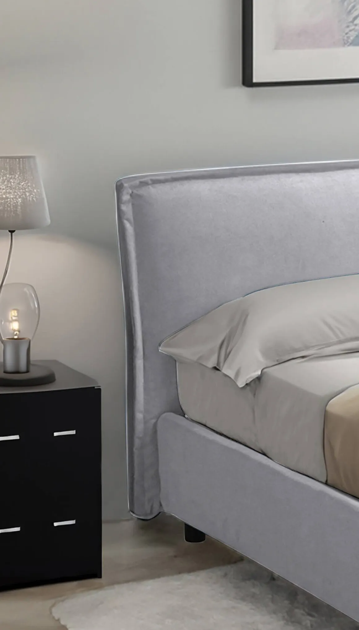 Letto Alla Francese Grigio Sfoderabile Contenitore, Dimensione Materasso 120x190 cm Made in Italy - Bronte