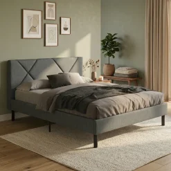 Letto alla francese Ikelos, 140x190 cm, Grigio