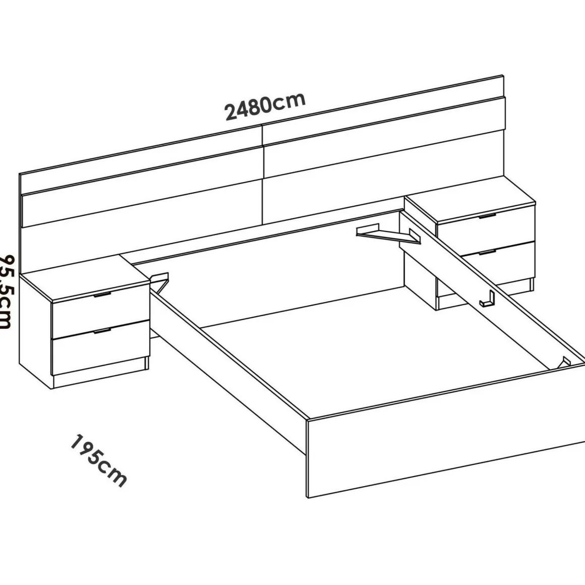 Letto alla francese in legno rovere e bianco 195x248cm - Bonnie