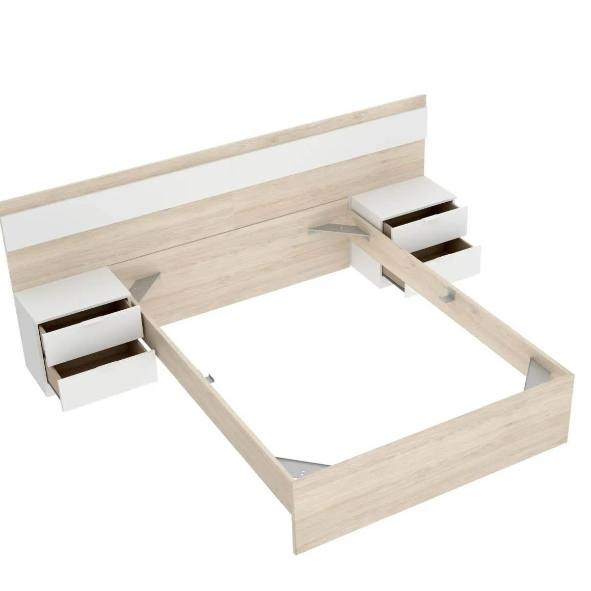 Letto alla francese in legno rovere e bianco 195x248cm - Bonnie