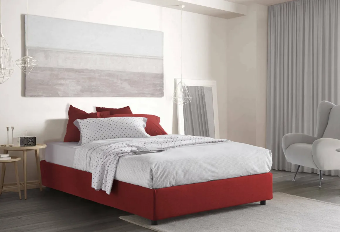 Letto alla francese in tessuto rosso 155x205cm - Attilino