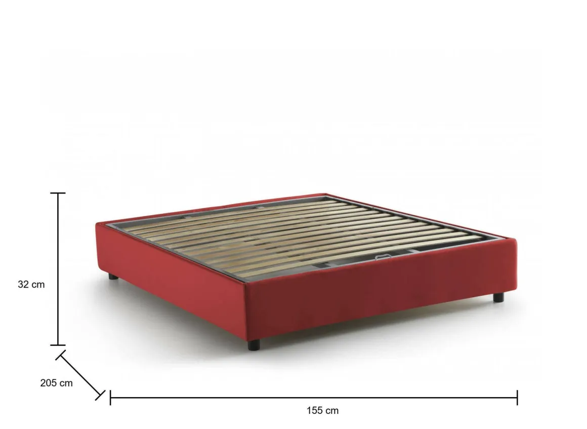 Letto alla francese in tessuto rosso 155x205cm - Attilino